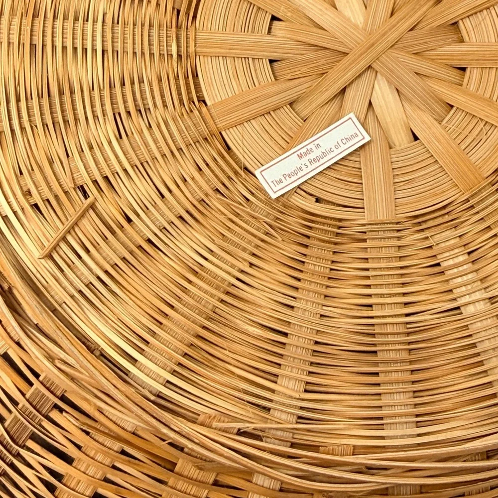 Vintage Woven Bamboo Round Basket Bowl Boho Decor 12 Inch